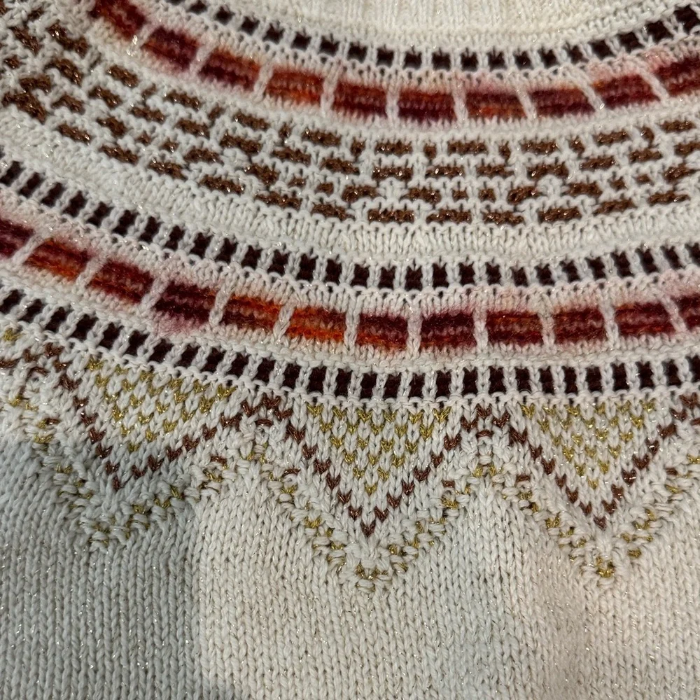 LOFT Cream Sweater with glitter and Colorful Pattern - Picture 3 of 4
